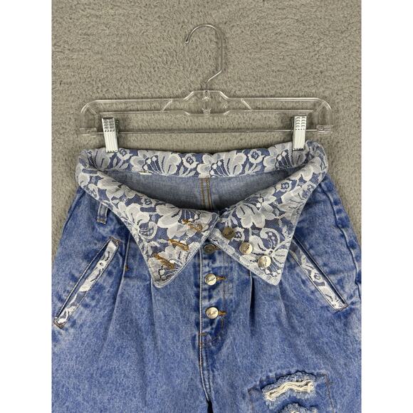 Vtg Traffic Jeans Women’s 11/12 26x28 Blue Lace Trim Fold Over Waist Cuffed - Picture 4 of 10